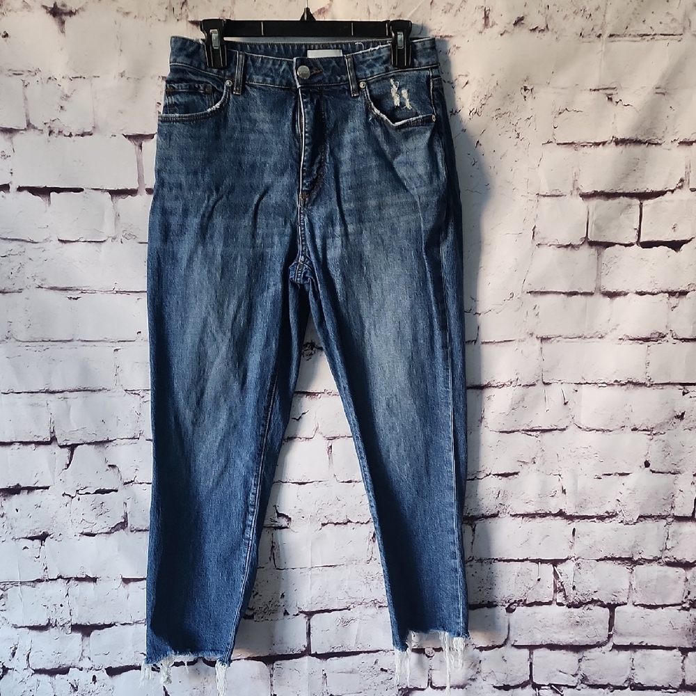 LOFT Skinny Raw Hem Jeans Medium Wash Blue Distressed Cropped Women's Size 28/6